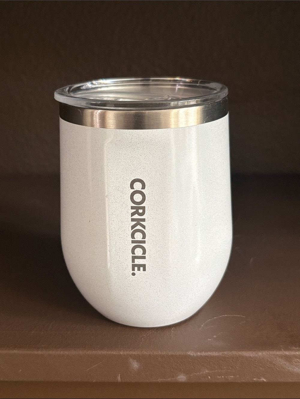Corkcicle White Insulated Stemless Wine Tumbler with Silver Rim